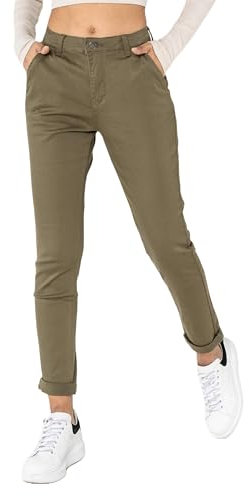 Nina Carter J250 Damen Chinohose Bequeme High Waist Slim Fit Stretch Baumwollhose Stilvolle Alltag Freizeit Hose (Khaki (J250-11), M)