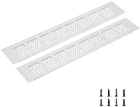 sourcing map Rejilla de ventilación rectangular, malla de aleación de aluminio, cubierta de ventilación con tornillos de montaje para armario, armario de zapatos (350 x 60 mm, tono plateado)