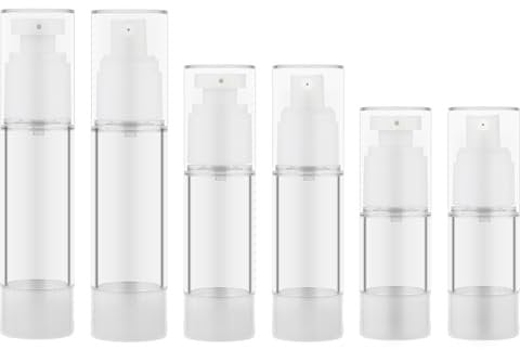 6PCS Clear Airless Pump Bottles, 15ml 30ml 50ml Portable Cosmetic Travel Bottle, Plastic Travel Spray Bottle, Refillable Cosmetic Containers for Essential Oil Perfume Foundation Creams Cosmetic