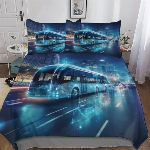 AAPZY Bus Bettwäsche Premium Atmungsaktive Angenehme Bettbezüge, Mikrofaser Bettdeckenbezug, Erwachsene Kinder 3teilig Bettbezug + Kissenbezug Double (200x200cm)