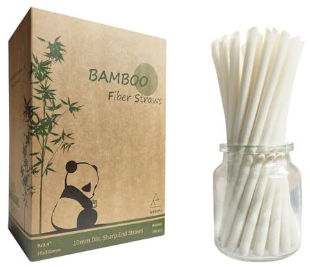 180 Pajitas Bubble Tea de Bambú, 230 mm x 10 mm Extra Anchas Biodegradable Pajitas Fibra de Bambú Desechables para Jumbo, Bubble Tea, Cócteles, Batidos, Jugo