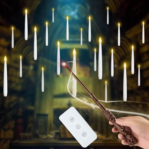 Halloween Christmas Decoration, Floating Candles With Wand, With 6 Hour Cycle Timer, Flickering Warm Light Flameless Floating Led Candle With Wand Remote, Battery Powered Taper Candle (20 PCS)