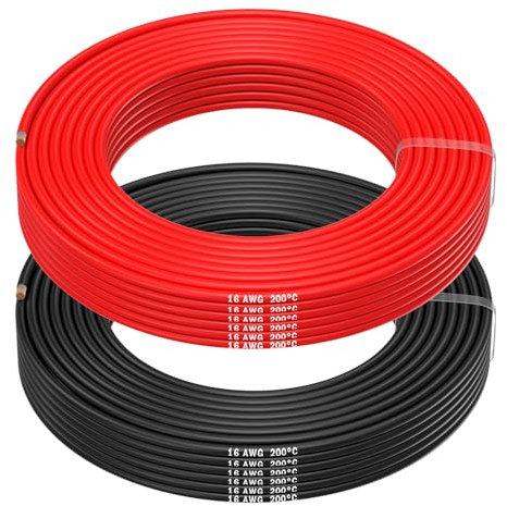 MMOBIEL Fil Électrique 16 AWG - 16 Gauge (1,31mm²) Câble en Cuivre Étamé - 2 Fils Séparés Rouge et Noir Chacun 20m / 65.6ft pour Drones, Imprimantes 3D, Batteries, Fils de Haut-parleurs, Bandes de Led