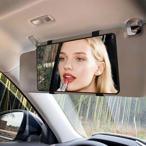 Feisate (Ohne Beleuchtung) Auto Spiegel für Sonnenblende - Spiegel Sonnenblende Auto - Kosmetikspiegel mit Elastikband - Schminkspiegel für Autosonnenblende - Schwarz (NO LED Light)