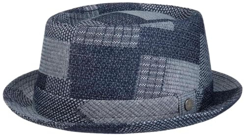 LIERYS Denim Patchwork Pork Pie Hut Made in Italy Unisex Frühling Sommer