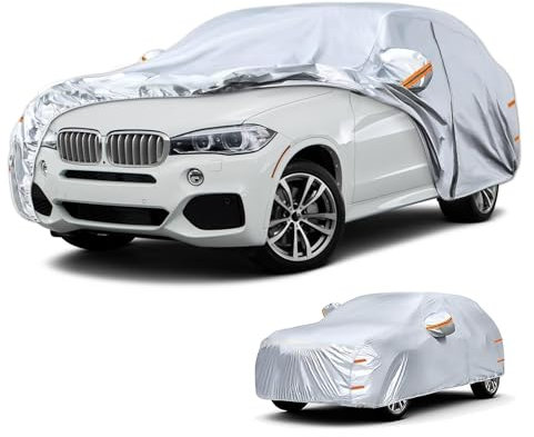 FWNT Bâche Voiture Étanche Respirante, Housse de Protection Voiture Extérieur Protection Contre la Pluie, la poussière (Argenté,C7 - pour SUV Longueur 485 à 510 cm)