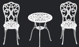 COSTWAY Conjunto Jardin Exterior de 3 Piezas, Sillas y Mesa de Aluminio Fundido, Agujeros para Sombrilla, Mueble Comedores Jardin Terraza Balcon Exterior (Flor Blanco)