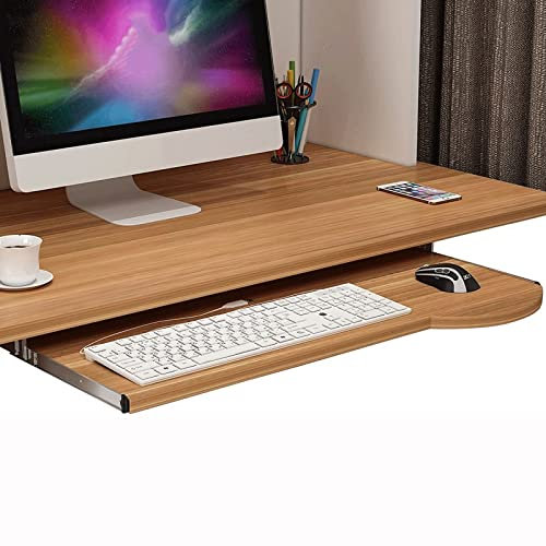 JFUNANQH Ergonomic Sliding Wooden Keyboard Tray Height Adjustable Desk Drawer Extender for Keyboard and Mouse Under Desk Shelf Stand Light Walnut 70 * 26cm