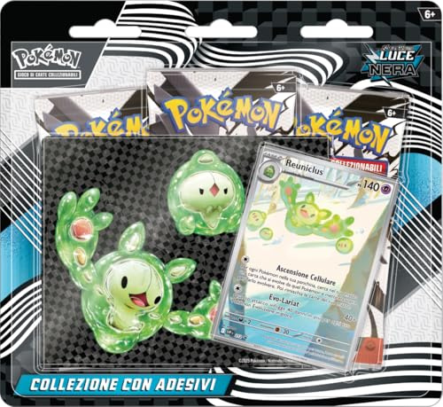 Pokémon: Kollektion mit Aufklebern (Reuniclus) der Erweiterung Scharlachrot und Violett - Schwarzes Licht des Pokémon TCG (eine holografische Promokarte und DREI Erweiterungspackungen)