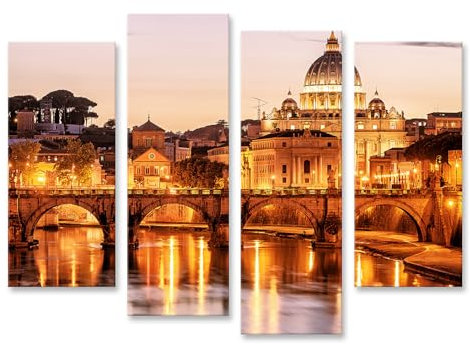 islandburner Bild auf Leinwand Abendstimmung am Wasser mit beleuchteter Kirche und Brücke Bilder Wandbilder Poster