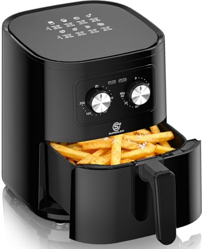 SUPERLEX 5L Air Fryer Family Size, 1450W Oil-Free Cooker with 60-Min Timer | 80-200°C Temperature Control, Non-Stick Basket for Healthy Roast, Bake, Dehydrate & Crisp Cooking