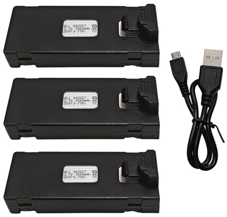3PCS 3.7V 1000mAh Lipo batteria con cavo di ricarica USB per E88 E88MAX E99 E99MAX BD101 P15PRO P8 A13 A15 K10MAX RC Drone Aerial Quadcopter Batteria di ricambio ad alta capacità