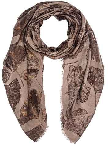 DiaryLook Ladies Women's Fashion Foil Print Long Scarves Neck Scarf Shawl Wrap Gifts For Women, Light Grey Ginkgo