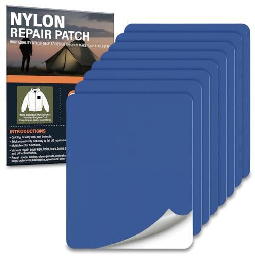 Nylon Flicken Selbstklebend Stoff, 8 Stück Daunenjacke Flicken Reparaturset | Blau 20x15cm, Zelt Reparaturset, Wasserdichte Patches Reparaturflicken für Zelte, Jacke, Skihose, Markisen