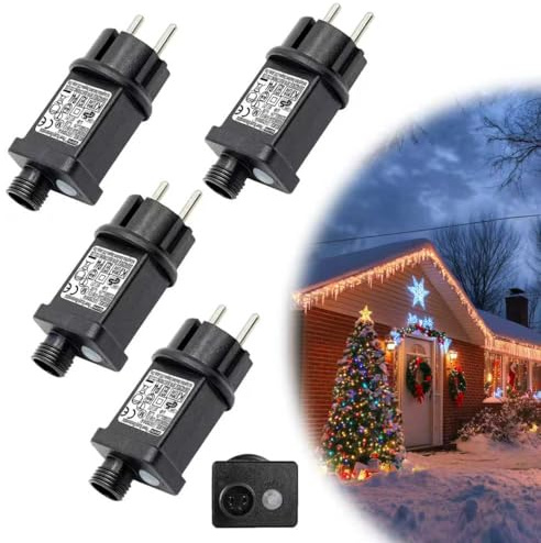 ZRZTM 4 PACK Enchufe Intermitente 31V 6W Transformador Luces Navidad, 8 Modos Adaptador Con Temporizador, Memoria Para Guirnaldas, Luces de Hada, LED Driver