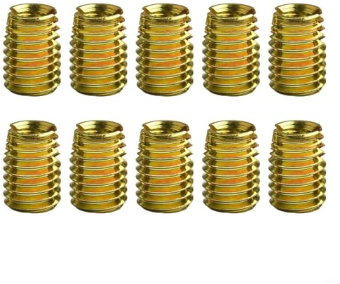 Thread Adapter Set with Internal and External Threads, Thread Reducer Nuts for M5 M6 M8 M9 M10, 10 pcs, High-Carbon Steel with Yellow Galvanized Fin(M6*1-M10*1.5-L14MM)