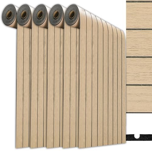 5Rolle Braun Wandpaneele Selbstklebend Holzpaneele Wand Akustikpaneele Holzoptik Wanddeko 3D Lamellenwand Schallschutzplatte aus Holzfurnier Deckenpaneele Holzwandpanele für Wohnzimmer 300x40cm