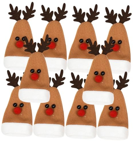 ULTECHNOVO 10 Pièces Pochettes à Couverts de Noël Forme Bonnet de Noël pour Ranger Fourchettes et Couteaux Décoratives pour Table