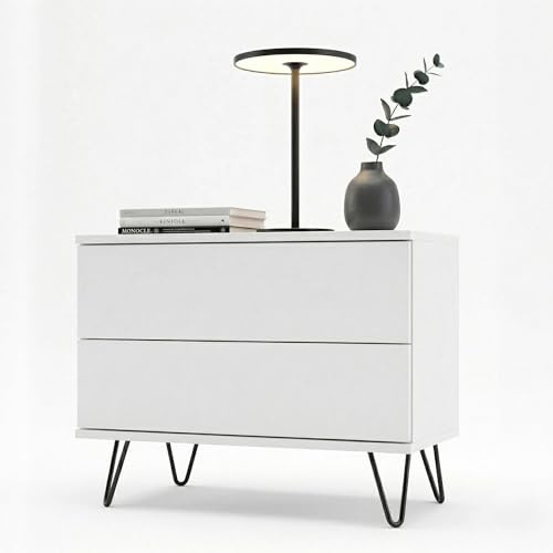 InnoFurn Nachtschrank Aura, Moderner Nachttisch mit Push-to-Open, Made in Germany, optional hängend Beistelltisch, Schlafzimmer, Weiß matt (60 x 43 x 35 cm)