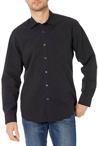 Amazon Essentials Men's Regular-Fit Long-Sleeve Casual Poplin Shirt, Black, XL