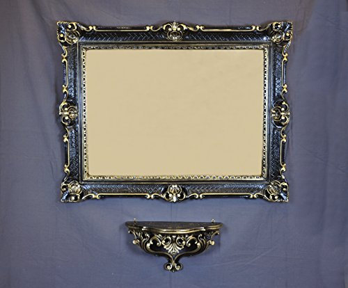 Console étagère + Miroir Grand Noir Or 86 x 67 Baroque Imitation Vintage Louis XVI