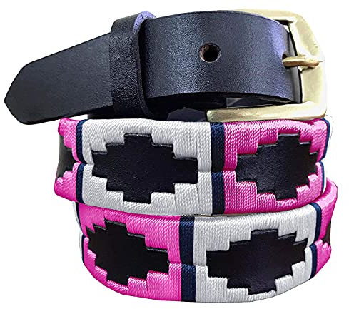 CARLOS DIAZ Dünner Herren Damen Unisex Braunes Leder Bestickt Polo Gürtel (105 cm/ 38 Inches)