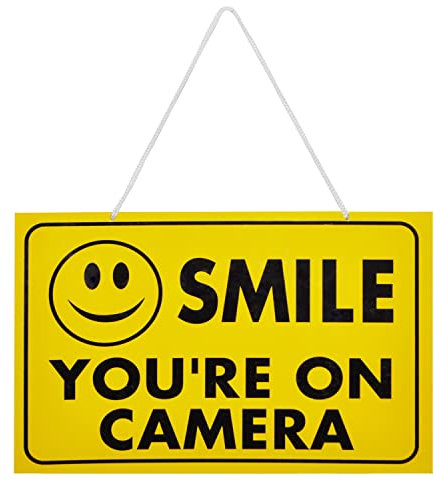 CCTV Sign Yellow Smile You're on Camera High Contrast Recording Warning Safety Door Notice