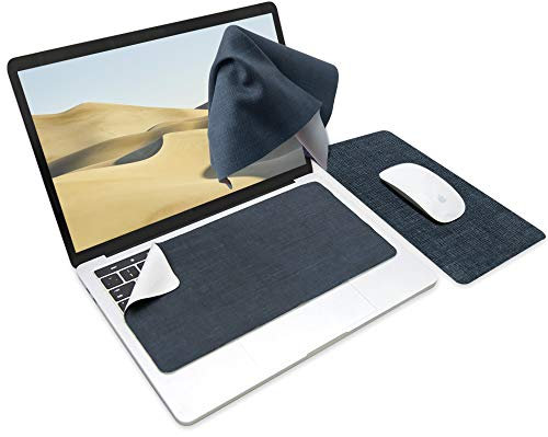 SenseAGE 3-in-1-Reise-Mauspad für Laptop, ultraweiche Laptop-Tastaturabdeckung, Reinigungstuch, All-in-One-Lösung, tragbare und waschbare Mikrofasermatte mit Monitorschutz, My Jeans (Dunkelblau)