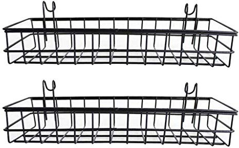 SGerste 2X Mesh Wall Metal Wire Basket, Grid Panel Hanging Tray, Wall Mount, 40x10cm