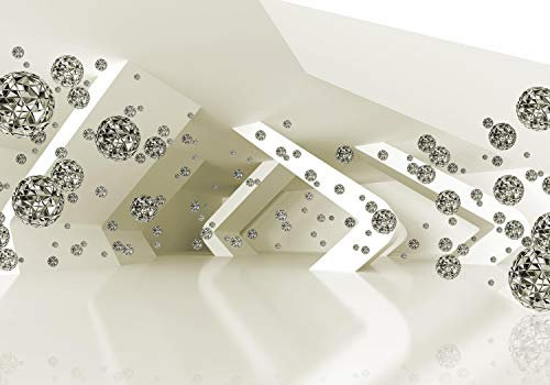 wandmotiv24 Fototapete Diamant 3D-Effekt, XL 350 x 245 cm - 7 Teile, Wanddeko, Wandbild, Wandtapete, Modern, Kugeln, Silber M1274