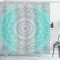 ABAKUHAUS Grau und Türkis Duschvorhang, Ombre Ethnic, Stoffliches Gewebe Badezimmerdekorationsset mit Haken, 175 x 200 cm, Türkis Grau