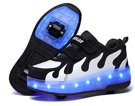 Axcer LED Blinkend Schuhe Mit Rollen Automatisch Einziehbar Komfort Räder Skateboardschuhe Outdoor Fitnessschuhe 7 Farbwechsel Rädern Gymnastik Traillaufschuhe Sneaker für Jungen Mädchen