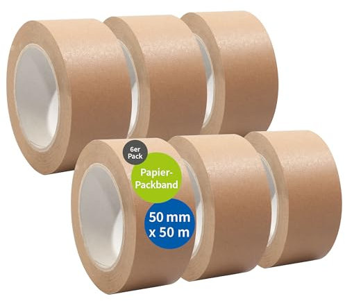 selmundo Papierklebeband | Papierpackband | Papierband | Papier Klebeband | Ökologisch & nachhaltig, 50mm x 50m, braun, Menge:6
