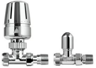 Center 15mm Straight TRV Thermostatic Radiator Valve & Lockshield Chrome Pack x1