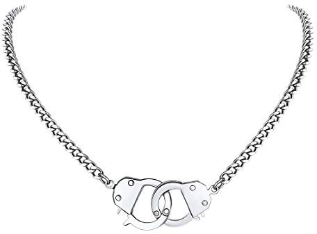 FindChic Damen Panzerkette mit Handschnellen Anhänger Handschellen Statement Kette mit Geschenkebox für Weihnachten Geburtstag…