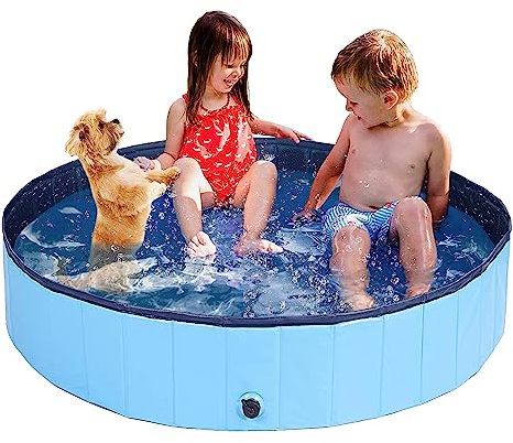 Taeku Piscina para Perros, Grandes Plegable Piscina Mascotas Gatos PVC Antideslizante y Resistente Bañera para Perros Interior Exterior (Azul 80 * 30)