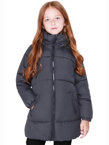 SOLOCOTE Manteaux d'hiver pour filles longueur moyenne manteaux chauds rembourrage en coton type duvet noir 13-14 ans