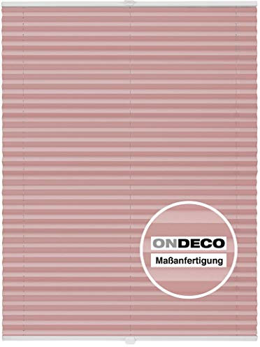 ondeco Plissee Klemmfix auf Maß für alle Fenster innen, ohne Bohren, Montage Klemmträger Sonnenschutz Sichtschutz Rollo Blickdicht Rosa B: 51-60 cm, H: 151-200 cm
