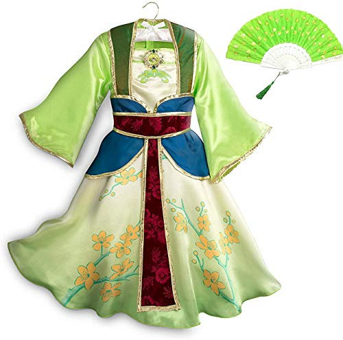 Emin Mulan Kostüm Mädchen Kleid mit Chinesische Handfächer Chinesische Traditionelle Kleidung für Kinder Halloween Party Verkleidung Festlich Karneval Festkleid Mulan Kleidung 2020