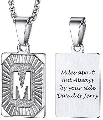 PROSTEEL Edelstahl Viereck Anhänger Halskette für Männer Frauen Retro Stil Buchstabe M Anhänger mit 55cm 2mm Venezianierkette verstellbar Damen personalisiert Initiale Modeschmck