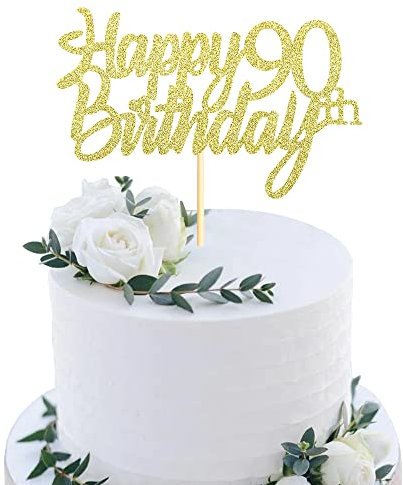 Sumerk 1 Stück Happy 90th Birthday Cake Topper Glitter 90.Geburtstag Tortendeko 90 Geburtstag 90th Geburtstagskerzen Cake Topper Tortendeko für mann frauen