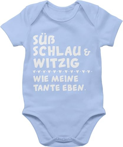 Baby Body Junge Mädchen - Sprüche - Süß schlau und witzig wie meine Tante eben I - 1/3 Monate - Babyblau - babygeschenke neffe babybody mit spruch spruche aunt bodys boy clothes babygeschenk