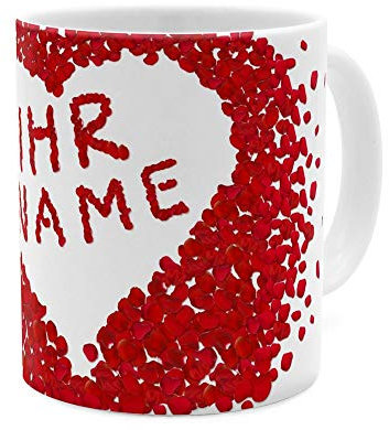 printplanet® Tasse mit Namen personalisiert - Motiv: Rosenblätter - individuell gestalten - Farbvariante Weiß