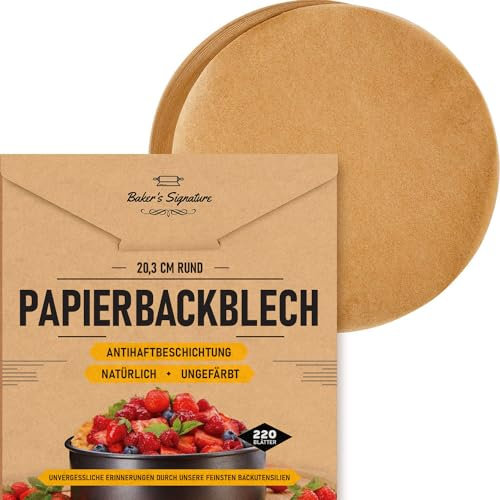 Carta Forno Rotonda 20cm, 220 Pz - Rivestimenti per Stampi Torta | Fogli Pergamena Preritaglio per Cottura - Facili da Usare e Pulire, Baker's Signature