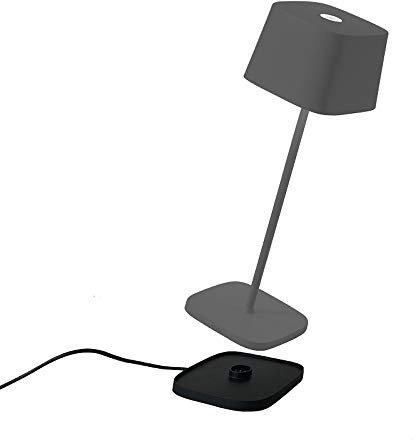 Zafferano - Ofelia Pro Kabellose LED-Tischleuchte aus Aluminium, dimmbar, IP65-Schutz, Indoor/Outdoor Benutzung, EU-Stecker - Höhe: 29cm (Dunkelgrau), LD0870N3 [Energieklasse A+++]