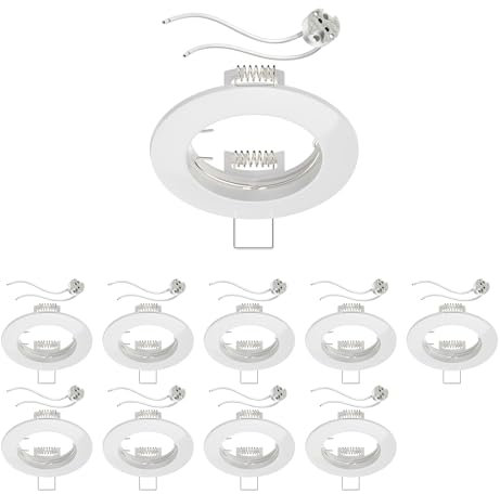 ledscom.de 10 Stück Deckeneinbaurahmen Circ Aluminium Einbaurahmen weiß (LED/Halogen/MR16/50mm) inkl. GU5.3 Fassung