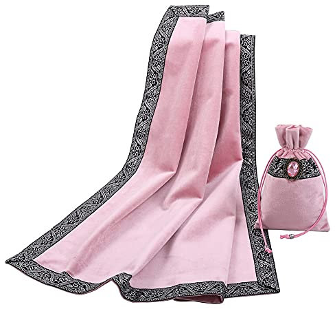 BLESSUME Witch Velvet Altar Tarot-Tischdecke und Beutel, quadratisch, Wahrsagungstuch, Rosa