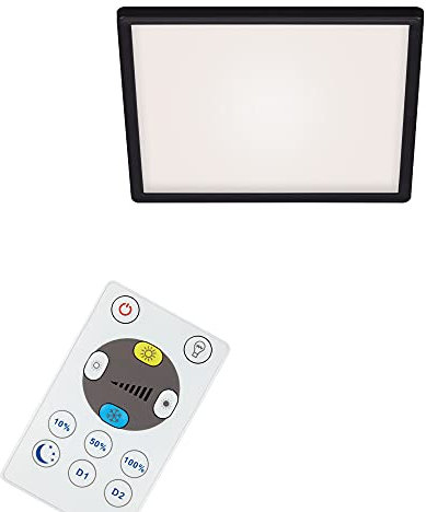 BRILONER - LED Deckenlampe flach mit Fernbedienung, indirektes Licht, einstellbar von warmweiß bis kaltweiß, Lampe, Deckenleuchte, Wohnzimmerlampe, LED Panel, 29,3x29,3x2,8 cm, Schwarz