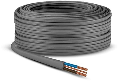 Primes DIY Cavo elettrico da 6 mm, doppio e messa a terra, piatto, grigio, PVC, illuminazione, cavo di alimentazione, cavo di messa a terra, 6242Y, approvato Basec (3 metri)