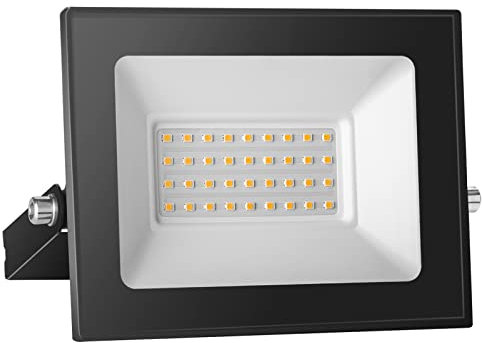 30W Projecteur LED Extérieur, IP65 Étanche Lampe, 3000LM 3000K Blanc Chaud Eclairage Exterieur - Super Lumineux Spot de Sécurité pour Jardin, Garage et Cour